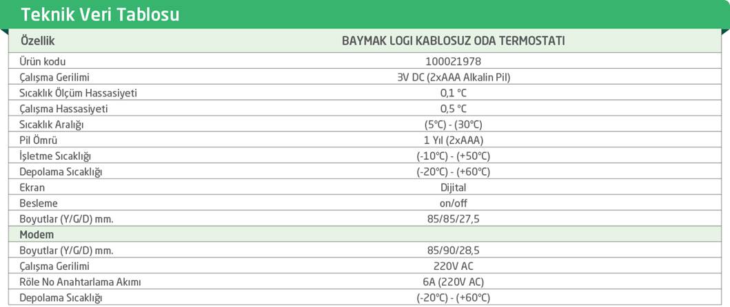 BAYMAK LOGI KABLOSUZ ODA TERMOSTATI